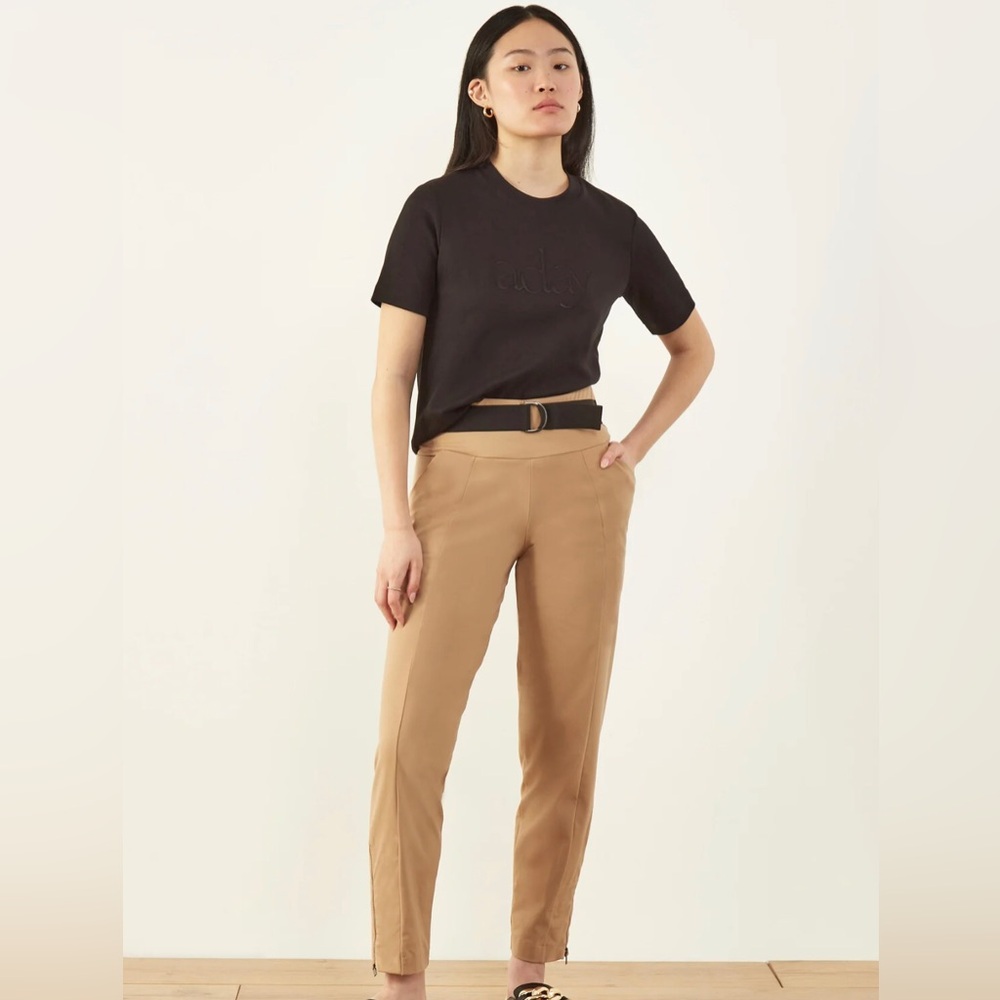 NWT ADAY Warm Up Pants in Latte Tan Khaki Beige Neutral Minimalist Belted sz XL